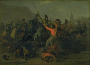 La caduta del colonnello Boncke Bönnichsen il 6 dicembre 1813 durante uno scontro tra dragoni dello Jutland e cosacchi da Jørgen V. Sonne