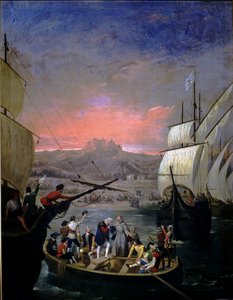 Partenza delle caravelle di Palos Santa Maria, la Pinta e la Nina nel 1492 da Juan Cabral Bejarano