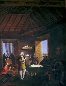 Il fisico Garcia Fernandez Pera Juan Perez e Martin Alonso Pinzon conversano nella sala capitolare del monastero dell