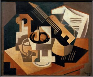 Chitarra e ciotola di frutta da Juan Gris