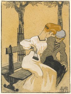 Uomo e donna su una panchina da Juan Gris