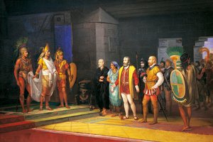 Hernan Cortez incontra Montezuma in Messico