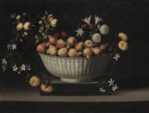 Fiori e frutta in una ciotola di porcellana, c. 1645
