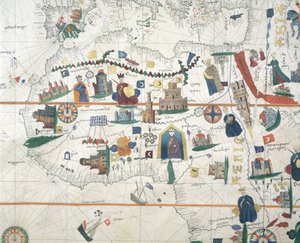 Dettaglio di Africa e Bacino del Mediterraneo, di Juan de la Cosa, carta marina