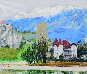 Vista sul lago alpino e sul castello da Jukyong Park