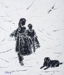 Bambini che portano a spasso il cane da Jukyong Park