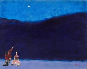 I bambini contemplano la luna d