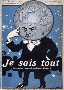 Globo terrestre pensante - in "Je Sais Tout" del 15/03/1905 - illustrazione di Jules Grun 1868-1938 da Jules Alexandre Gruen or Grun