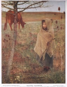 Francia, piccola; ragazza; Fauvette; mucca; rurale; povera; abbigliamento da Jules Bastien Lepage