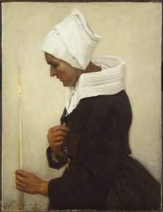Contadina bretone che tiene una candela, c.1869 da Jules Breton