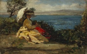 Donna con parasole, Baia di Douarnenez da Jules Breton