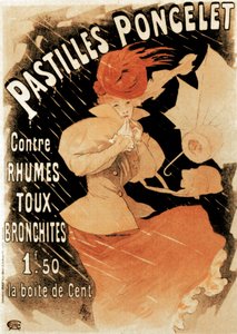 Poster pubblicitario per Pastiglie Poncelet, un rimedio per il raffreddore e la bronchite, 1896