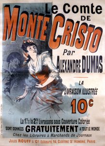 Manifesto pubblicitario per la vendita del romanzo "Il Conte di Montecristo" di Alexandre Dumas, edito da Jules Rouff, illustrato da Jules Cheret