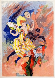 Arte. Intrattenimento. Lo spettacolo del mimo. Allegoria di Jules Cheret, Francia, c.1890