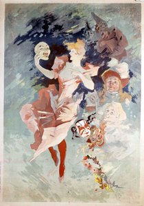 Poster di Carnevale di Jules Cheret: donna con maschera, B.N. Parigi. XIX secolo.