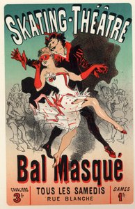 Intrattenimento. Teatro. Ballo in maschera al Teatro del Pattinaggio, Parigi. Poster di Jules Cheret, Francia, c.1875 (poster)