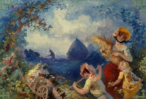 La Terra Allegoria che rappresenta giovani donne che tengono fasci di grano su uno sfondo di raccolto. Cartone per arazzo di Jules Chéret (1836-1932) XX secolo Nizza, Musée Chéret