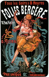 Poster per il Folies-Bergere 1874 di Jules Cheret - lavori acrobatici, balletti, pantomime, operette, danza, ballerina, music hall, Parigi gaia, Parigi di notte