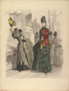 Due donne in abiti da giorno: Disegno preparatorio per una tavola di moda da Jules David