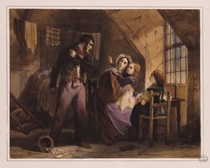Vizio e virtù: Miseria (litografia a colori) da Jules David