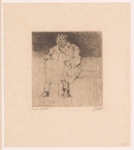 Anziano signore con bastone seduto su una panchina Le pain quotidien da Jules De Bruycker (signed by artist)