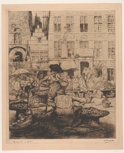 Veduta della città con mercato della frutta a Gent da Jules De Bruycker (signed by artist)