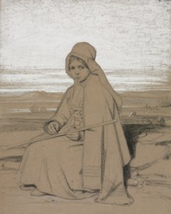 Una pastorella seduta da Jules Dupré