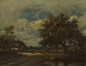 Il cottage lungo la strada, cielo tempestoso da Jules Dupré