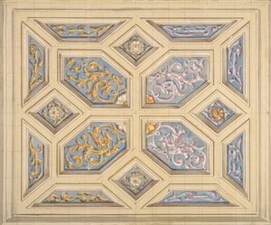 Progetto per un soffitto a cassettoni decorato con rinceaux da Jules Edmond Charles Lachaise and Eugène Pierre Gourdet