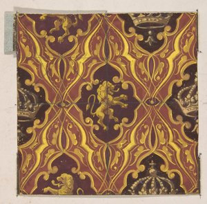 Design per carta da parati con leoni rampanti e corone, 1830-97 da Jules Edmond Charles Lachaise and Eugène Pierre Gourdet