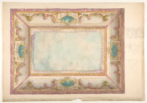 Progetto per un soffitto con balaustra e putti trompe l