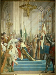 Re Carlo VII (1403-1461) riceve la corona nella Cattedrale di Reims il 17/07/1429 alla presenza di Giovanna d