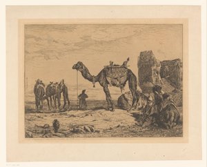 Paesaggio con cammelli vicino a una rovina da Jules Joseph Augustin Laurens (signed by artist)