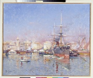 Goletta ancorata nel Porto Vecchio di Marsiglia Dipinto di Jules Marcel Lenoir (1872-1931) XX secolo Menzione obbligatoria: Collezione fondazione regards de Provence, Marsiglia