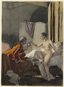 Illustrazione per le memorie di Casanova (litografia a colori) da Jules Marie Auguste Leroux