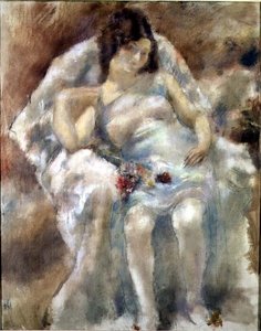 Giovane donna seduta con fiori da Jules Pascin