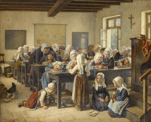 Una scuola di ragazze bretoni, 1882 da Jules Trayer