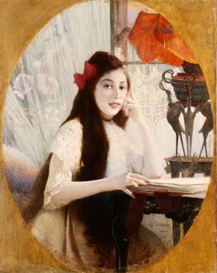 Ritratto di una giovane ragazza a una scrivania, 1904 da Jules Verdier
