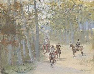 Paesaggio boschivo con cavalieri da Jules baron Finot
