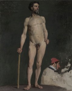 Studio di un nudo maschile appoggiato a un bastone