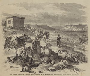 Il Campo di Tchernaya, dopo la Battaglia, portando i Feriti a una Casa di Picchetto Francese da Julian Portch