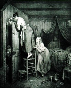Il ficcanaso punito, inciso da Alphonse Leon Noel da Julien (after) Vallou de Villeneuve