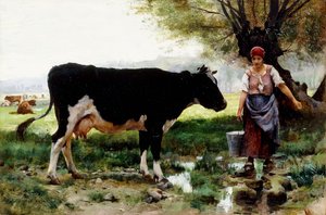 Una lattaia con la sua mucca da Julien Dupre