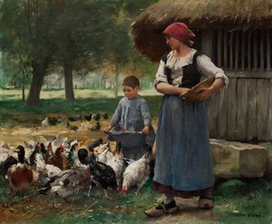 Contadina che nutre i polli da Julien Dupre