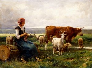 Pastorella con mucche e capre da Julien Dupre