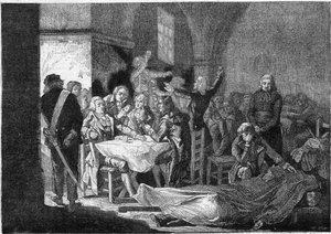 Rivoluzione Francese: ultimo banchetto dei Girondini, 30-31 ottobre da Julien Leopold (after) Boilly