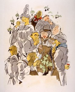 Illustrazione umoristica sul vino 1946. Illustrazione di Julien Pavil