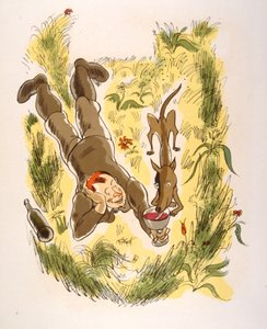 Illustrazione umoristica sul vino 1946. Illustrazione di Julien Pavil