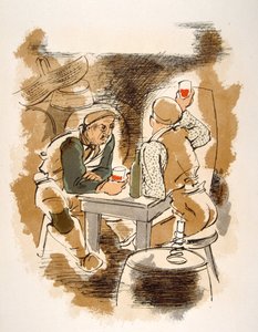 Illustrazione umoristica sul vino 1946. Illustrazione di Julien Pavil