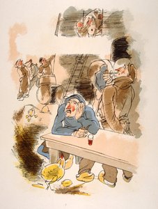 Illustrazione umoristica sul vino 1946. Illustrazione di Julien Pavil da Julien Pavil
